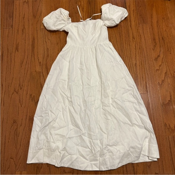 Reformation White Puff Sleeve Cottagecore Midi Dress Size S - Picture 3 of 5
